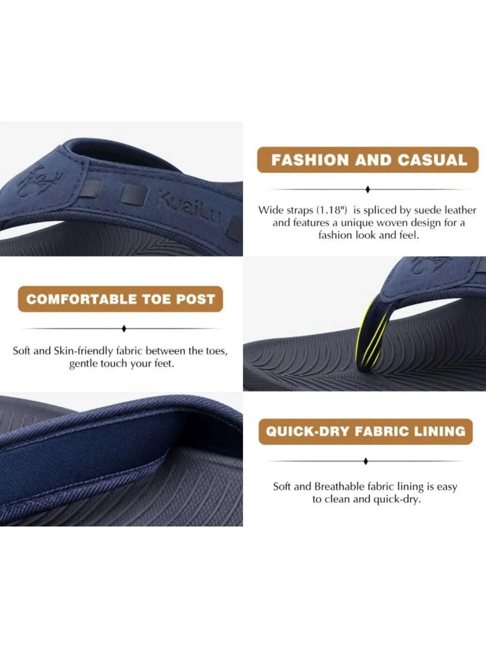Men's Black Blue Sport Flip Flops Comfort Orthotic Thong Sandals Arch Support
